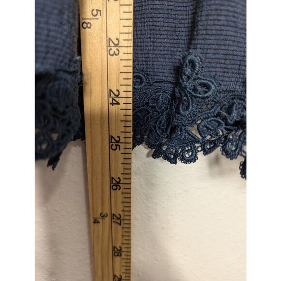 Hidden Alley BOHO Top Blue/Dark Gray Crochet Trim Detail 3/4 Sleeve Size S - Picture 6 of 10